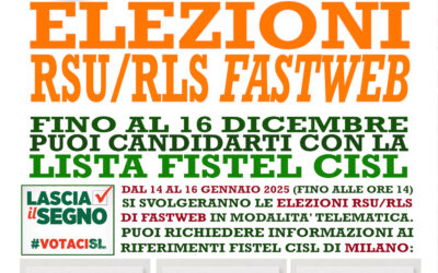 Fastweb – 14, 15 e fino alle ore 14.00 del 16 gennaio 2025 – Election Day elezioni RSU RLS
