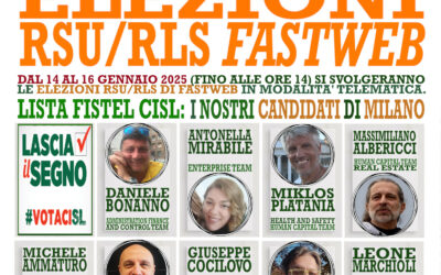 Fastweb – i candidati FISTEL CISL – Election Day elezioni RSU RLS – 14, 15 e fino alle ore 14.00 del 16 gennaio 2025