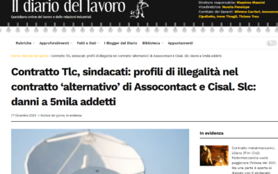 Contratto Tlc, Sindacati: profili di illegalità nel contratto ‘alternativo’ di Assocontact e Cisal – tratto da: www.ildiariodellavoro.it