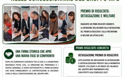 Primo accordo firmato dalla Rappresentanza Sindacale FISTEL CISL nelle Concessionarie del gruppo MFE
